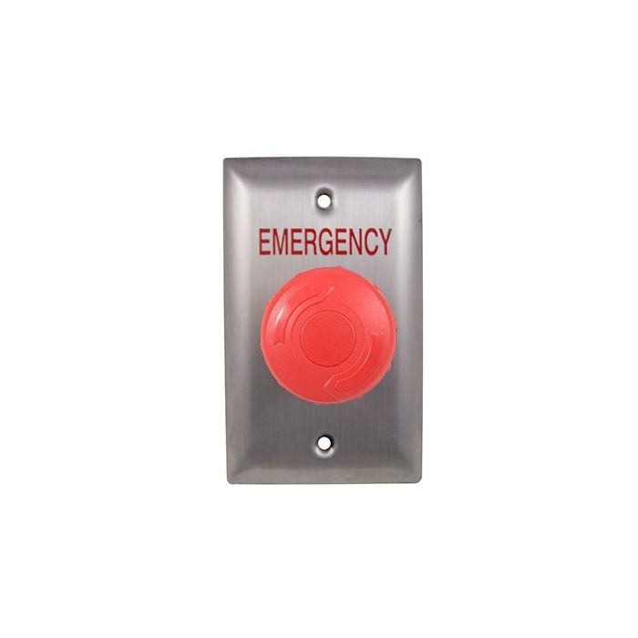 Smart Curved Stainless Steel GPO Plate Red Twist to Release Button, Text = EMERGENCY Smart Curved Stainless Steel GPO Plate Red Twist to Release Button, Text = EMERGENCY